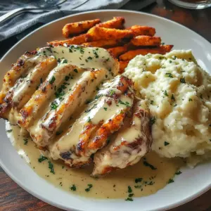 Creamy Herb Chicken with Mashed Potatoes and Glazed Carrots