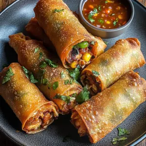 Crispy Baked Southwest Chicken Eggrolls with Spicy Dipping Sauce