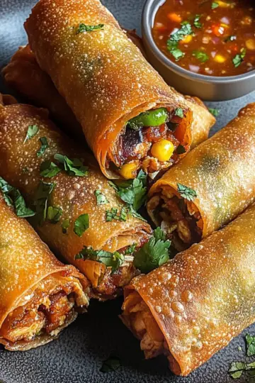 Crispy Baked Southwest Chicken Eggrolls with Spicy Dipping Sauce