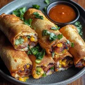 Crispy Baked Southwest Chicken Eggrolls with Spicy Dipping Sauce