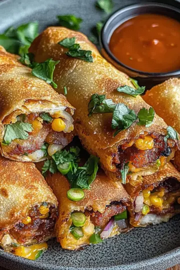 Crispy Baked Southwest Chicken Eggrolls with Spicy Dipping Sauce