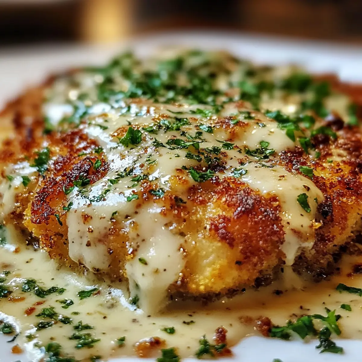 Crispy Herb-Crusted Chicken Romano with Tangy Parmesan Cream Sauce