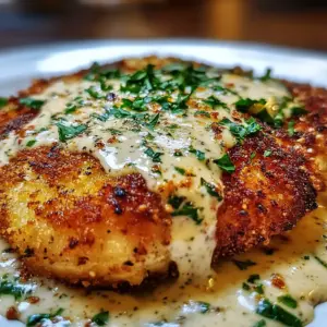 Crispy Herb-Crusted Chicken Romano with Tangy Parmesan Cream Sauce