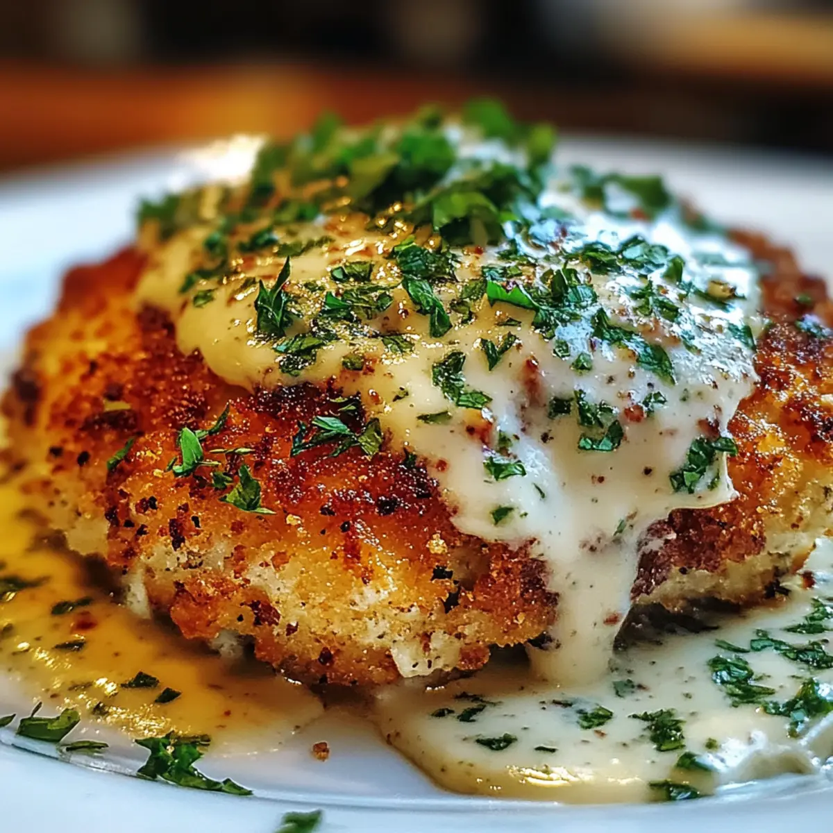 Crispy Herb-Crusted Chicken Romano with Tangy Parmesan Cream Sauce