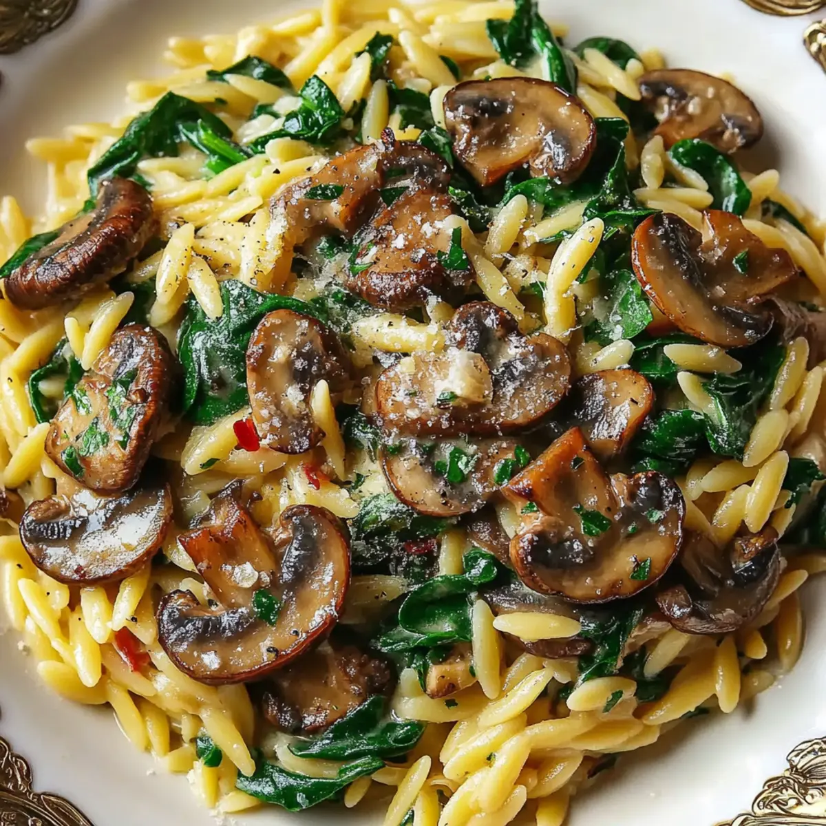 Garlic Butter Orzo with Mushrooms and Spinach