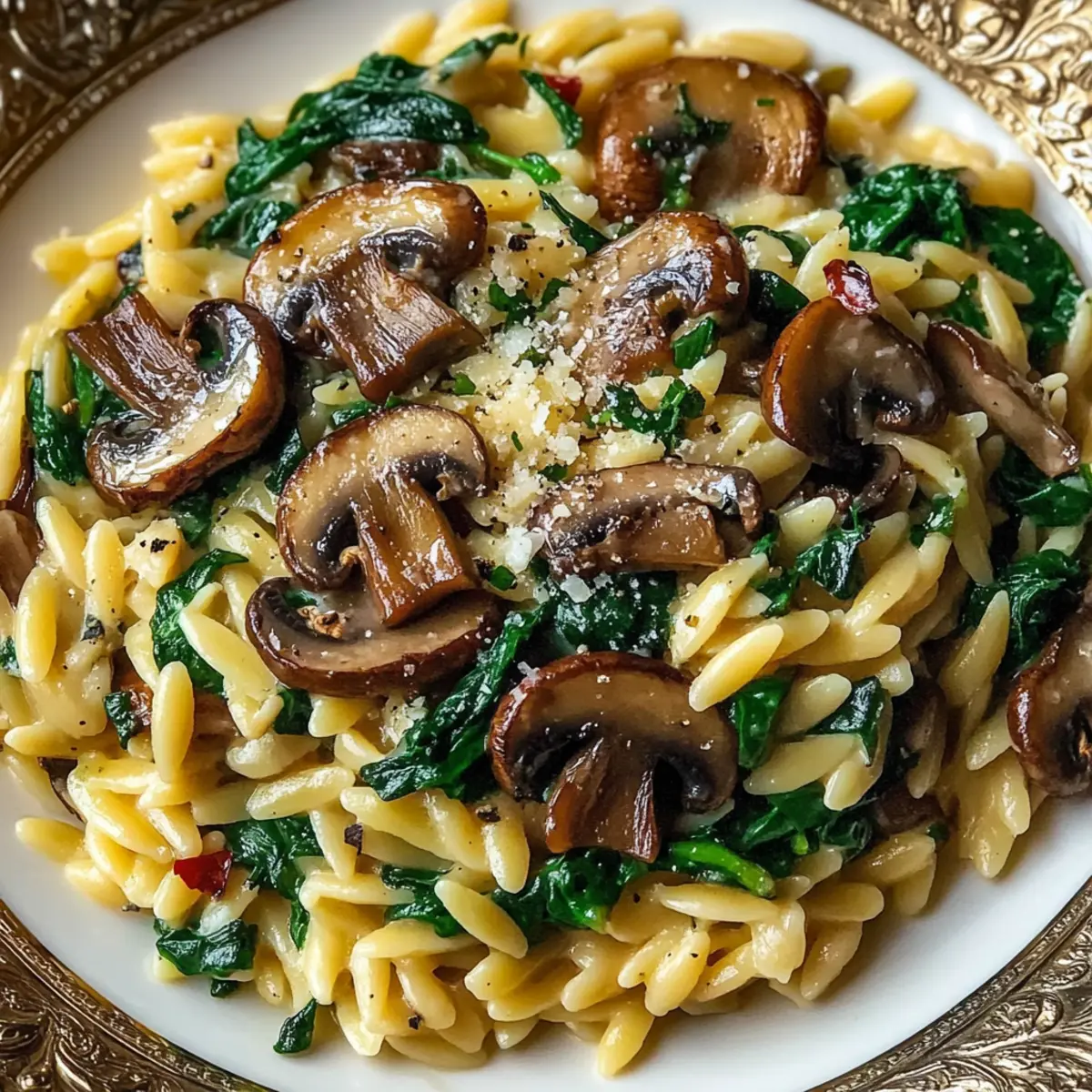 Garlic Butter Orzo with Mushrooms and Spinach