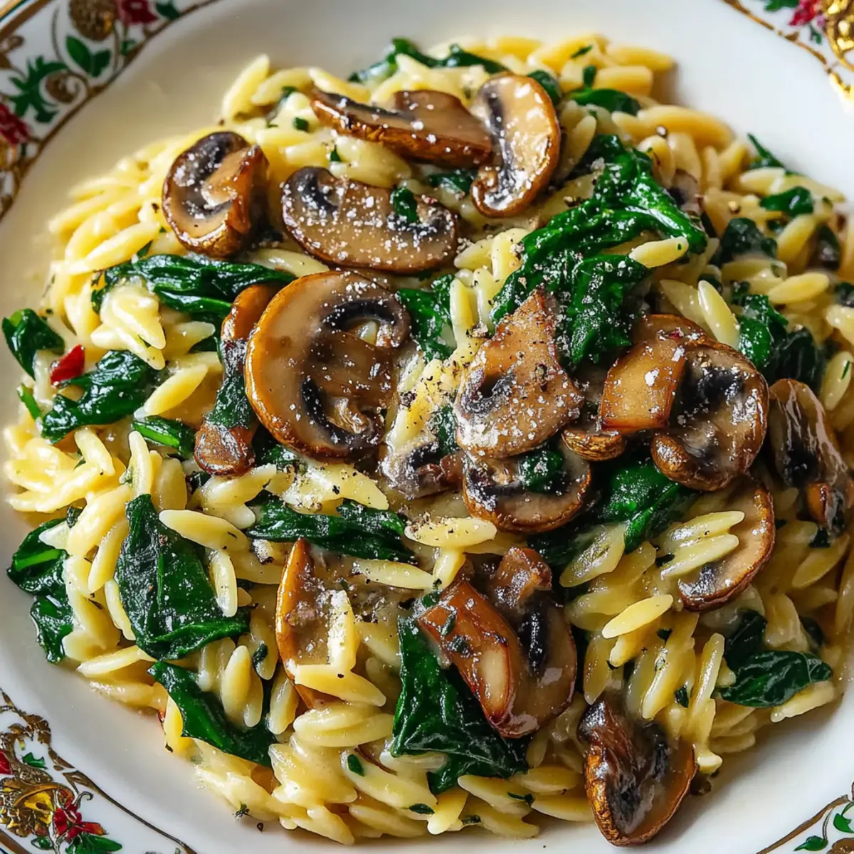 Garlic Butter Orzo with Mushrooms and Spinach