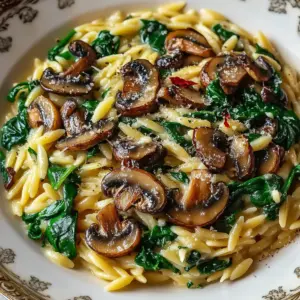 Garlic Butter Orzo with Mushrooms and Spinach