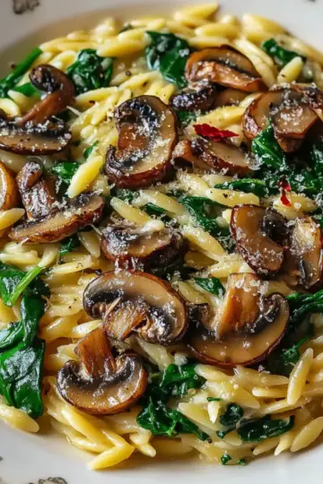 Garlic Butter Orzo with Mushrooms and Spinach