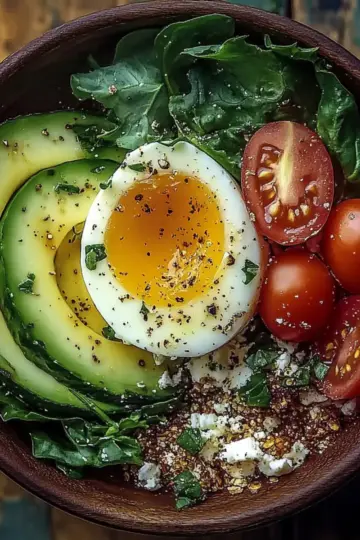 Power Salad Avocado Egg Spinach Fuel Bowl
