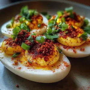 Spicy Chili Garlic Deviled Eggs