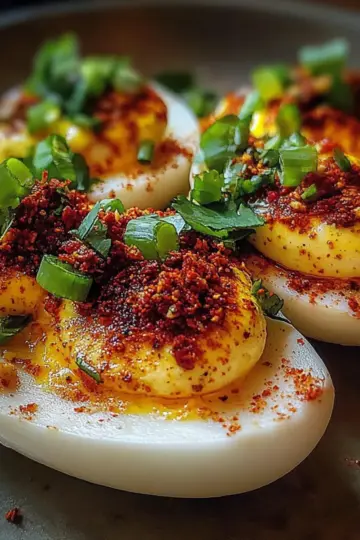 Spicy Chili Garlic Deviled Eggs