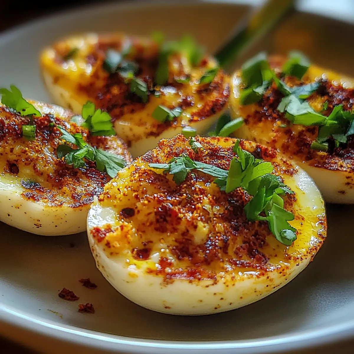 Spicy Chili Garlic Deviled Eggs