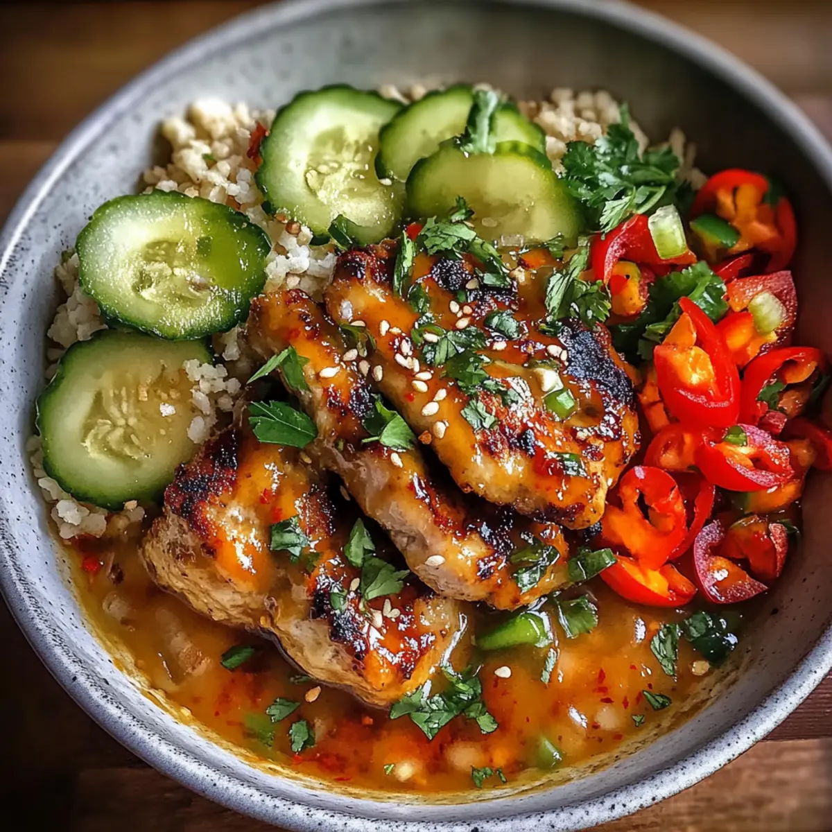 Sweet Chili Chicken Bowl with Zesty Coconut Lime Drizzle