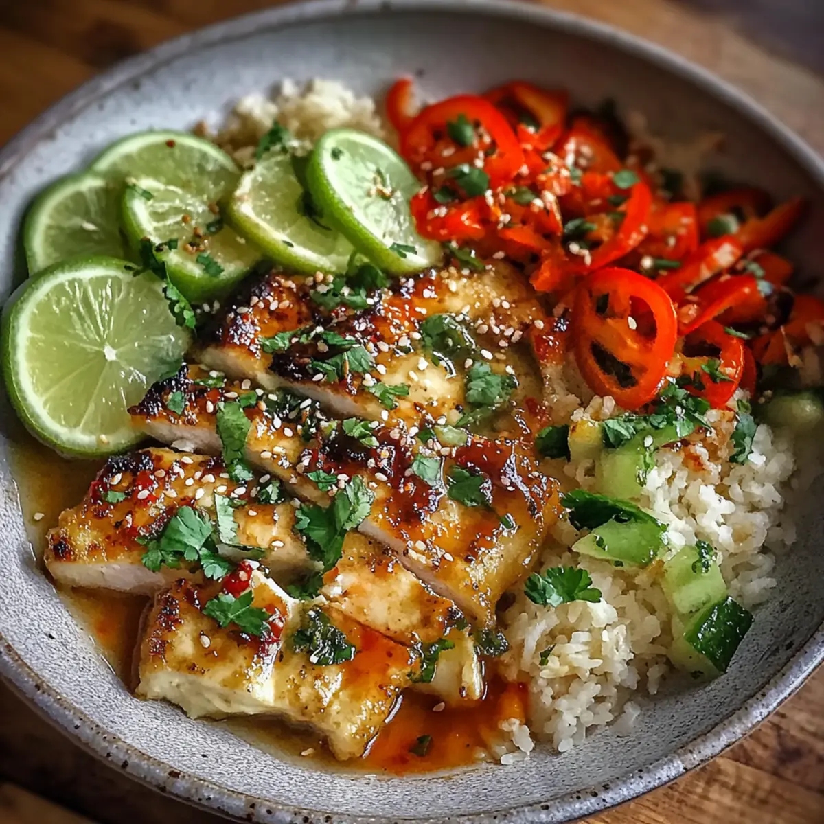 Sweet Chili Chicken Bowl with Zesty Coconut Lime Drizzle