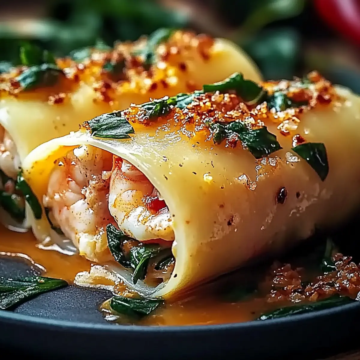Shrimp and Spinach Stuffed Pasta Rolls