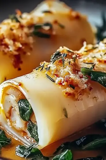 Shrimp and Spinach Stuffed Pasta Rolls