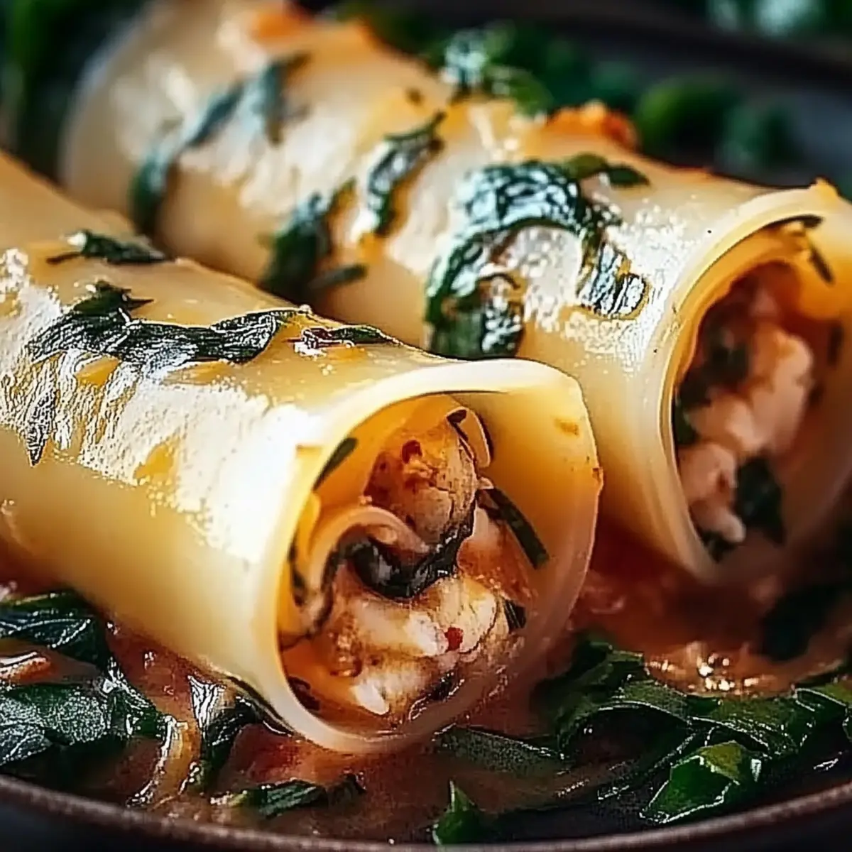 Shrimp and Spinach Stuffed Pasta Rolls