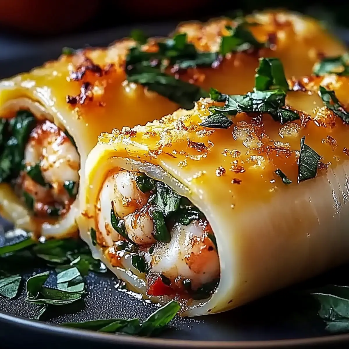 Shrimp and Spinach Stuffed Pasta Rolls